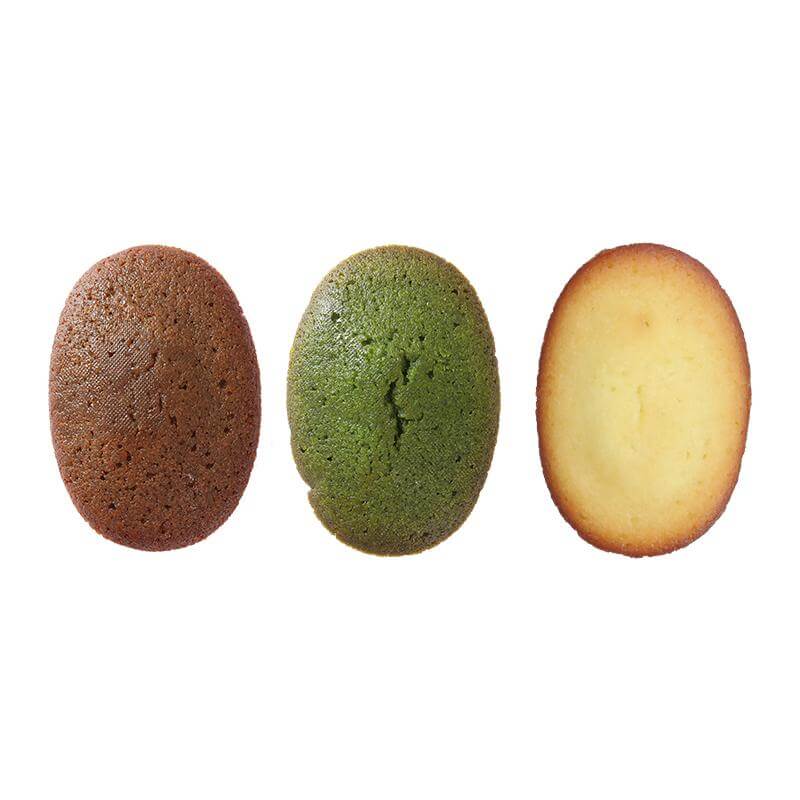 老舗茶舗千紀園のフィナンシェ3種:宇治抹茶ふぃなんしぇ、宇治ほうじ茶ふぃなんしぇ、みずかがみ酒かすふぃなんしぇ