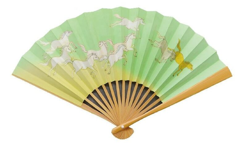 茶道具 扇子（せんす） 白竹 6寸扇子（馬九行く） 干支 午（うま、馬）アイキャッチ画像
